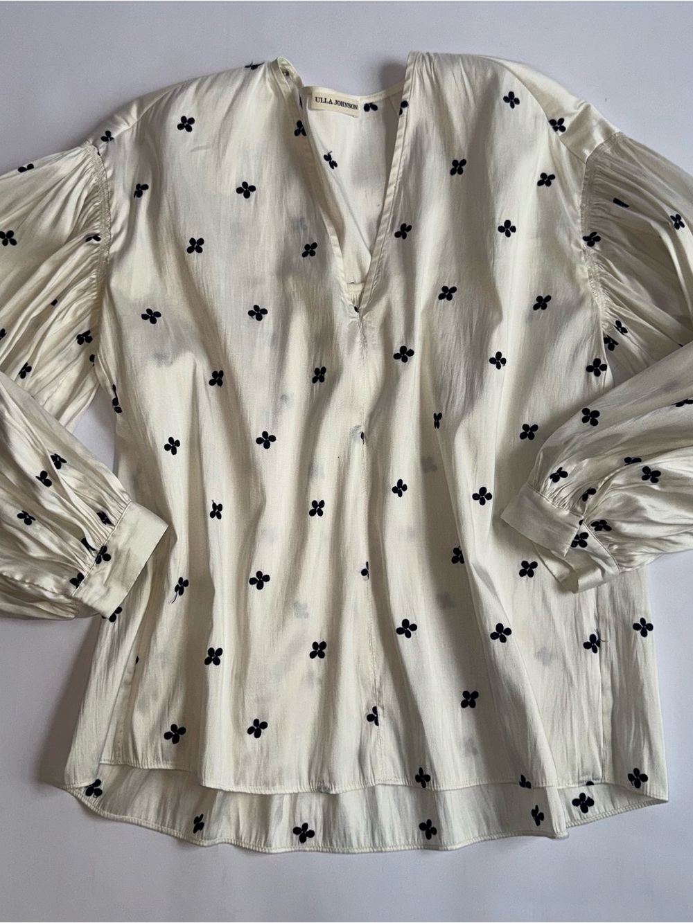 Ulla Johnson Women’s Size 2 Ivory Black Floral Embroidered Silk Blend Blouse